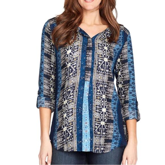 Nine West Tops - Nine West Lucy Top with 3/4 Length Roll Tab Sleeves (Poseidon) Size Medi…